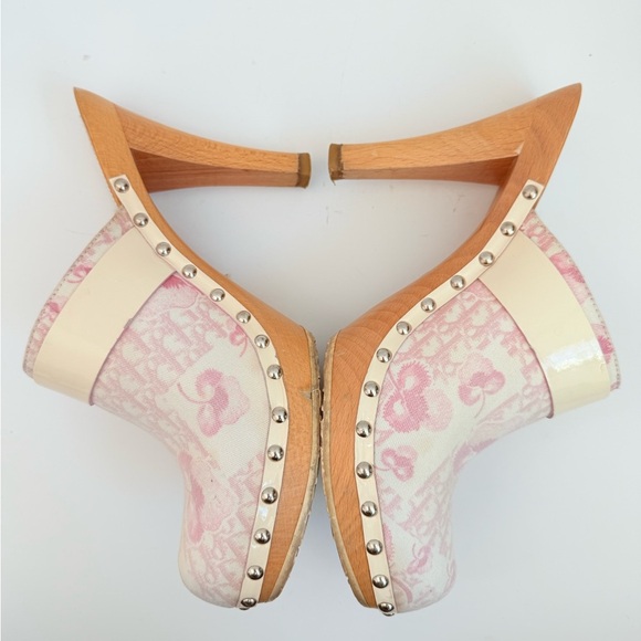 Christian Dior White Pink 2005 logo Monogram Romantique Trotter Mules clogs 40.5 - Picture 4 of 9